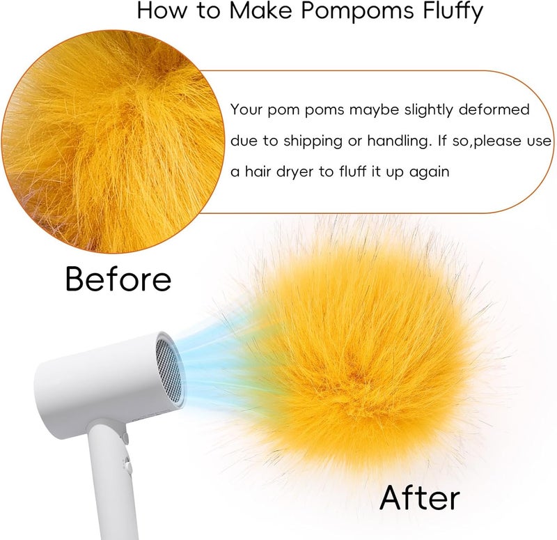 Daieeparty Daieparty 12Pcs Yellow Green Purple Faux Fur Pom Pom Balls,Fluffy Pompom Balls with Elastic Loop Ball Detachable Knitting Accessories for Knitting Hats Beanies Shoes,Scarves,Glove - Image 4